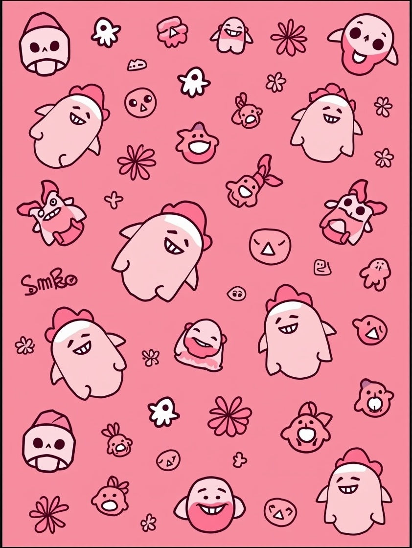 Whimsical Pink Critter And Skull Medley Rug