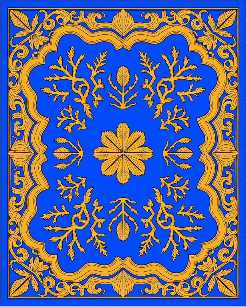 Azure Golden Woven Botanical Arrangement Rug