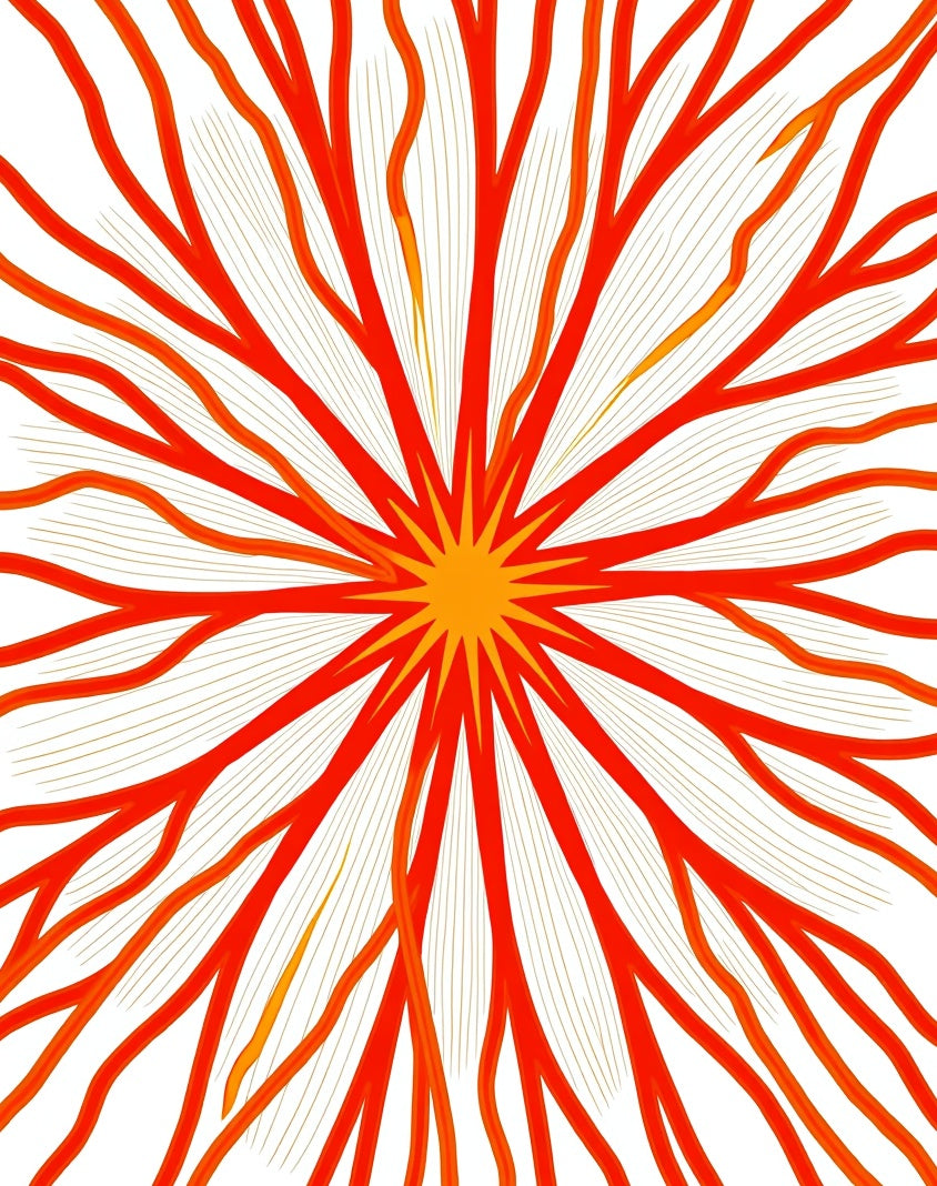 Radiant Sunburst Red Organic Fins Rug