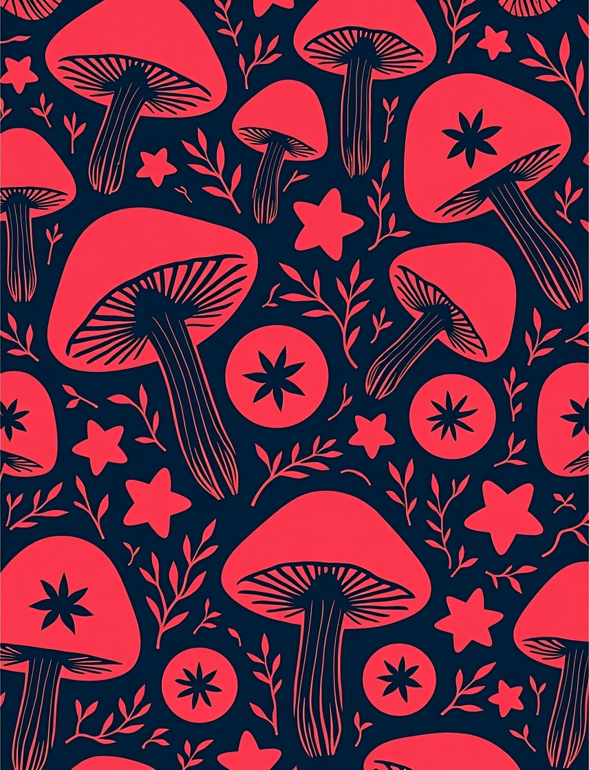 Whimsical Red Mushroom Star Foliage Rug