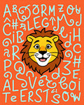 Playful Lion Alphabet Orange Background Rug