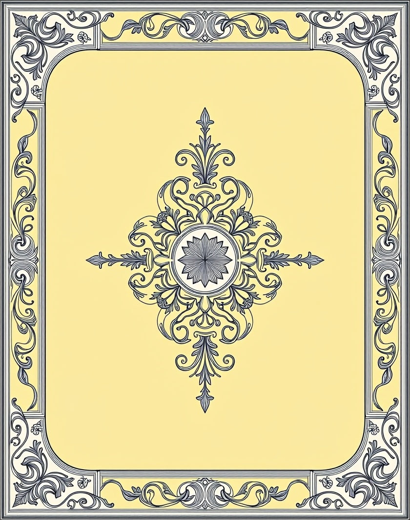 Golden Yellow Ornate Filigree Scroll Rug