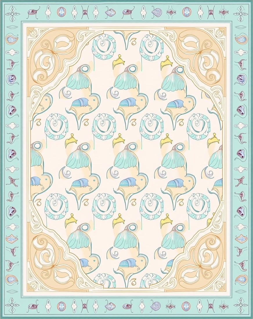Art Nouveau Pastel Floral Arch Motif Rug