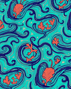 Coral Blue Wave Swirls Rug