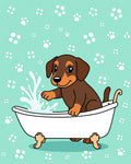 Cute Dachshund Puppy Bathtime Paw Prints Rug