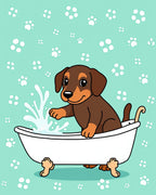 Cute Dachshund Puppy Bathtime Paw Prints Rug
