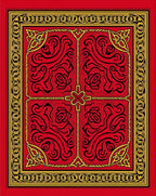 Red Gold Floral Medallion Symmetry Rug