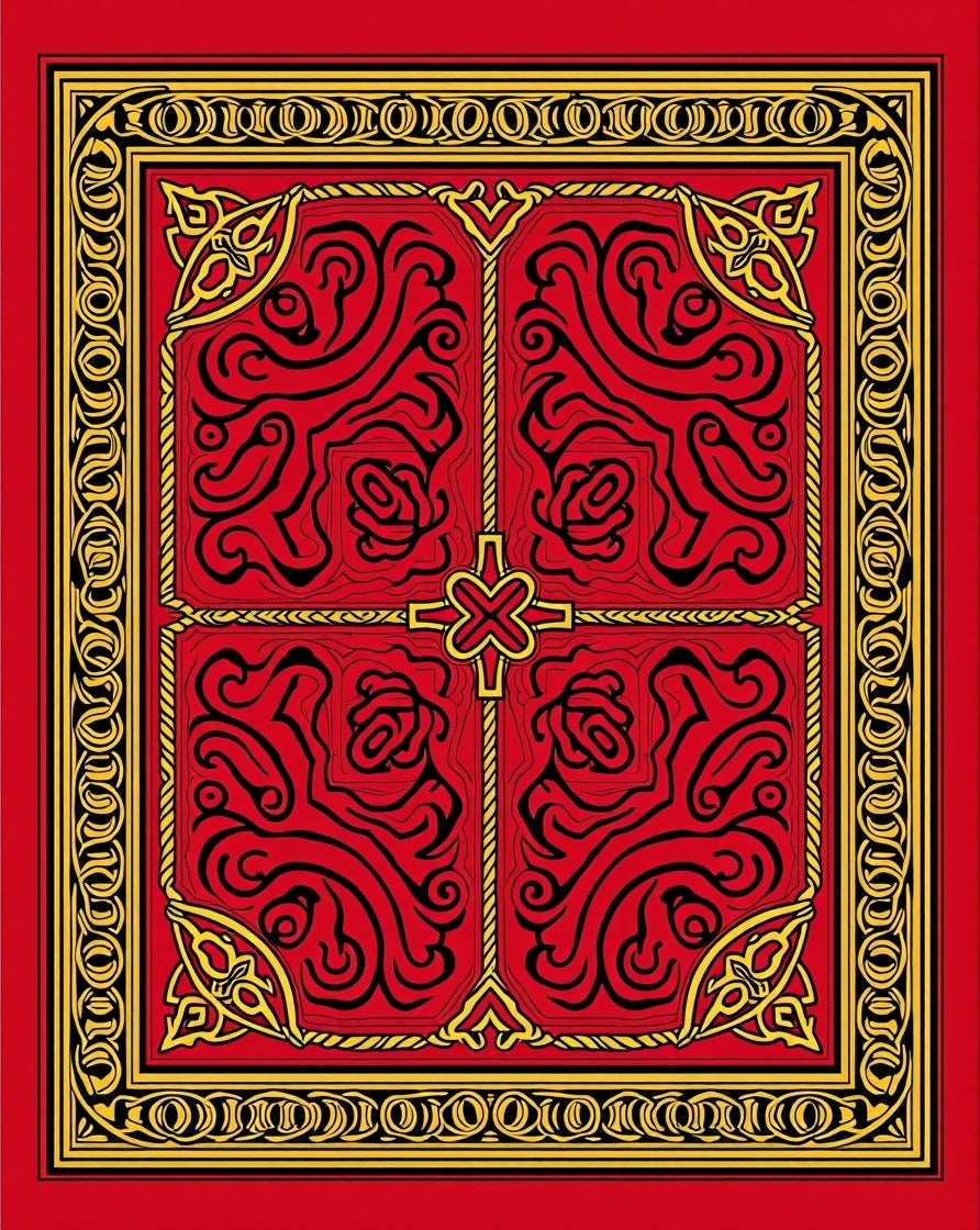 Red Gold Floral Medallion Symmetry Rug
