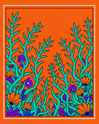 Vibrant Teal Orange Floral Jungle Rug