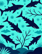 Navy Shark Teal Sea Life Collage Rug