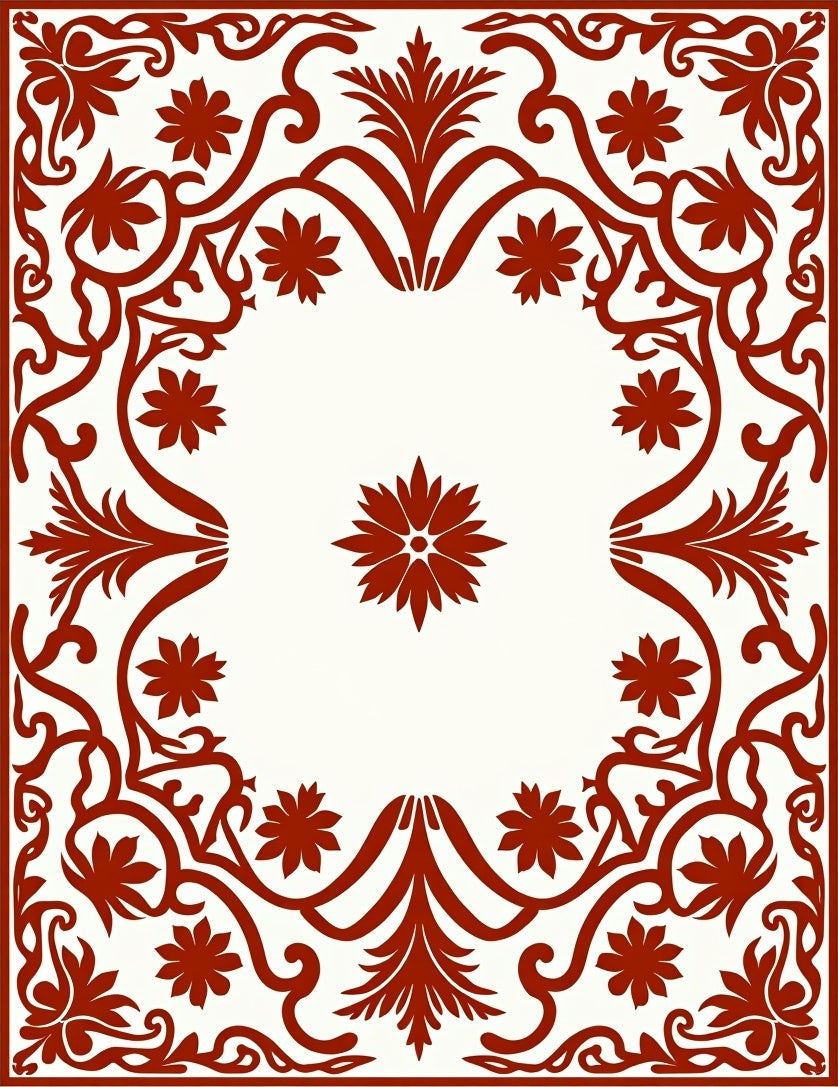 Crimson Flourish Flower Border Rug