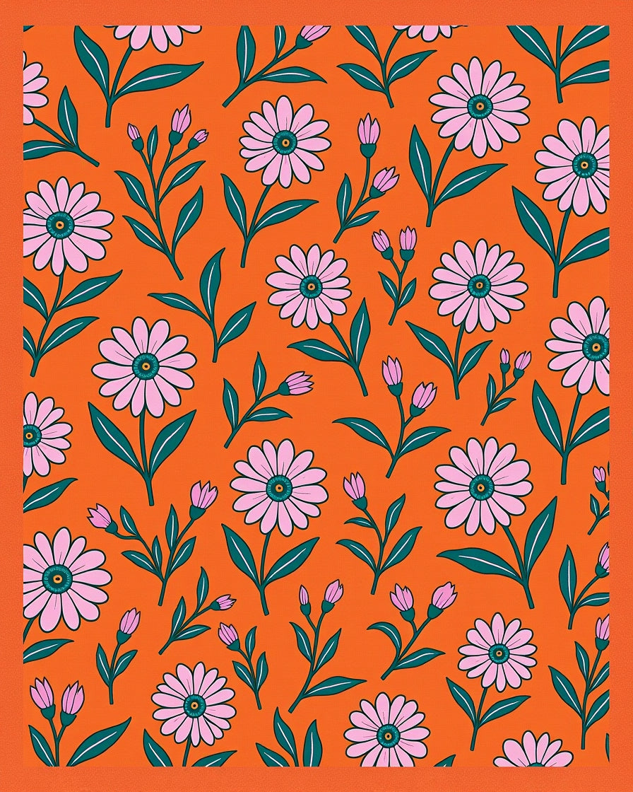 Vibrant Orange Pink Daisy Garden Rug