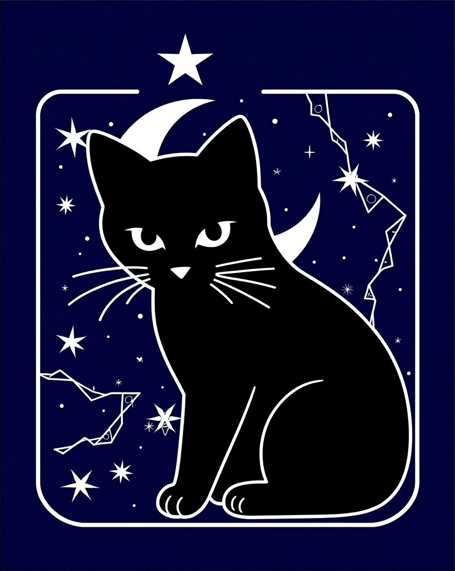 Midnight Black Cat Celestial Night Rug