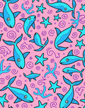 Blue Fish and Starfish Pink Ocean Rug