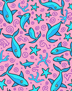 Blue Fish and Starfish Pink Ocean Rug