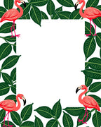 Pink Flamingo Tropical Leaf Frame Rug