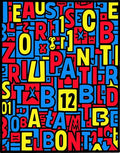 Bold Red Blue Yellow Letter Collage Rug