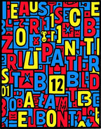 Bold Red Blue Yellow Letter Collage Rug