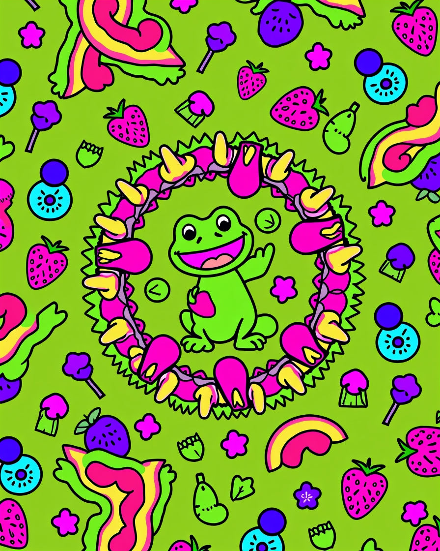 Vibrant Frog Rainbow Strawberry Fiesta Rug