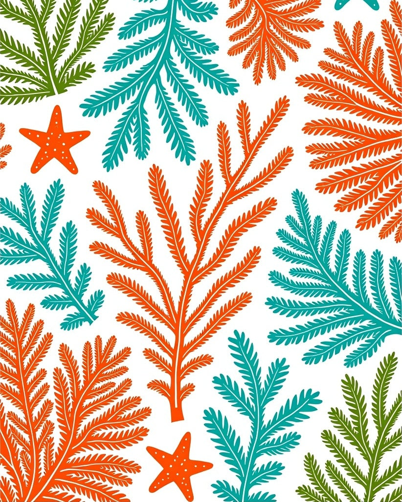 Ocean Coral Starfish Green Blue Orange Rug