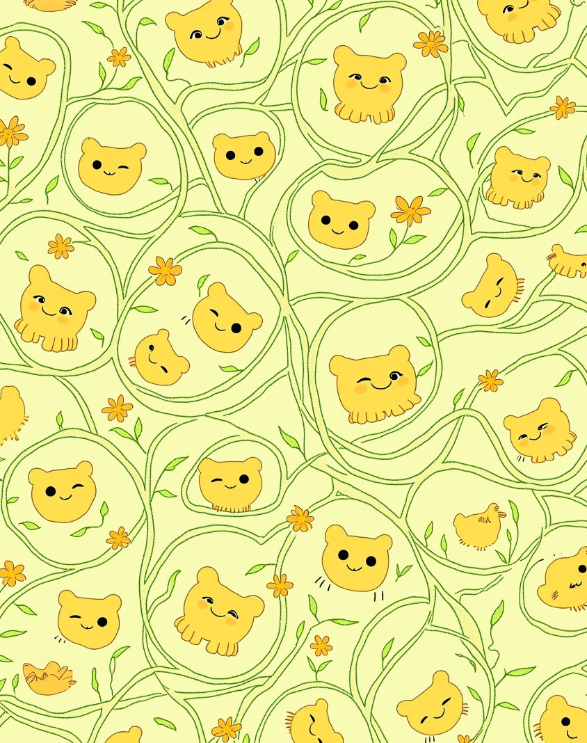 Yellow Bear With Green Vines and Flowers Rug
