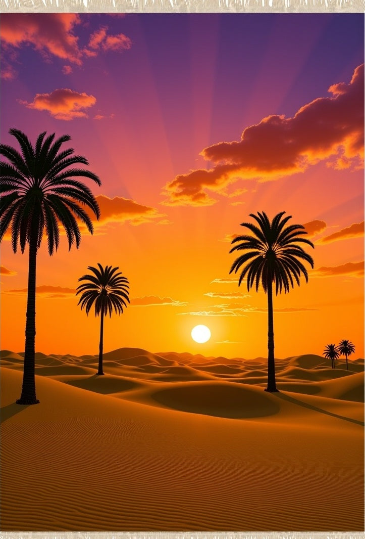 Desert Sunset Palms Radiating Rays Rug