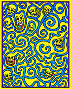 Bold Yellow Skull Swirls Rug