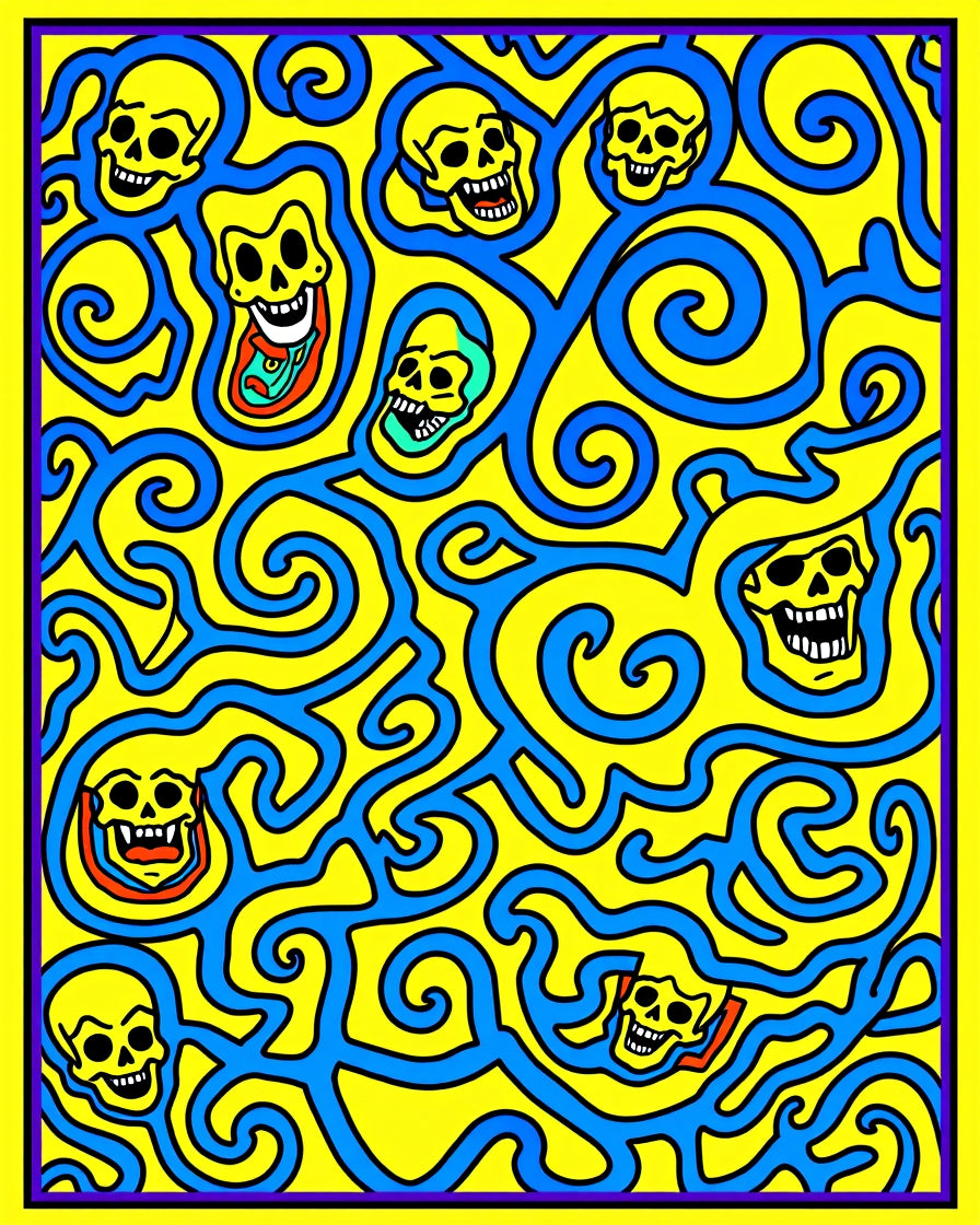 Bold Yellow Skull Swirls Rug
