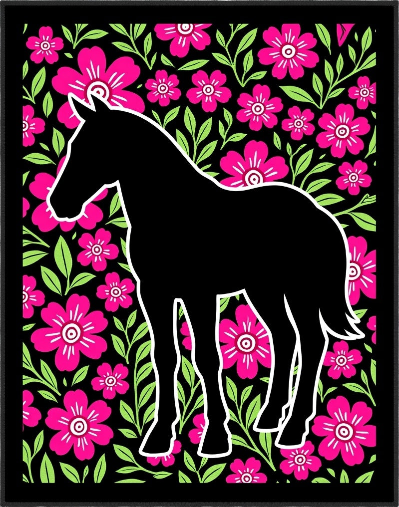 Black Horse Pink Floral Meadow Rug