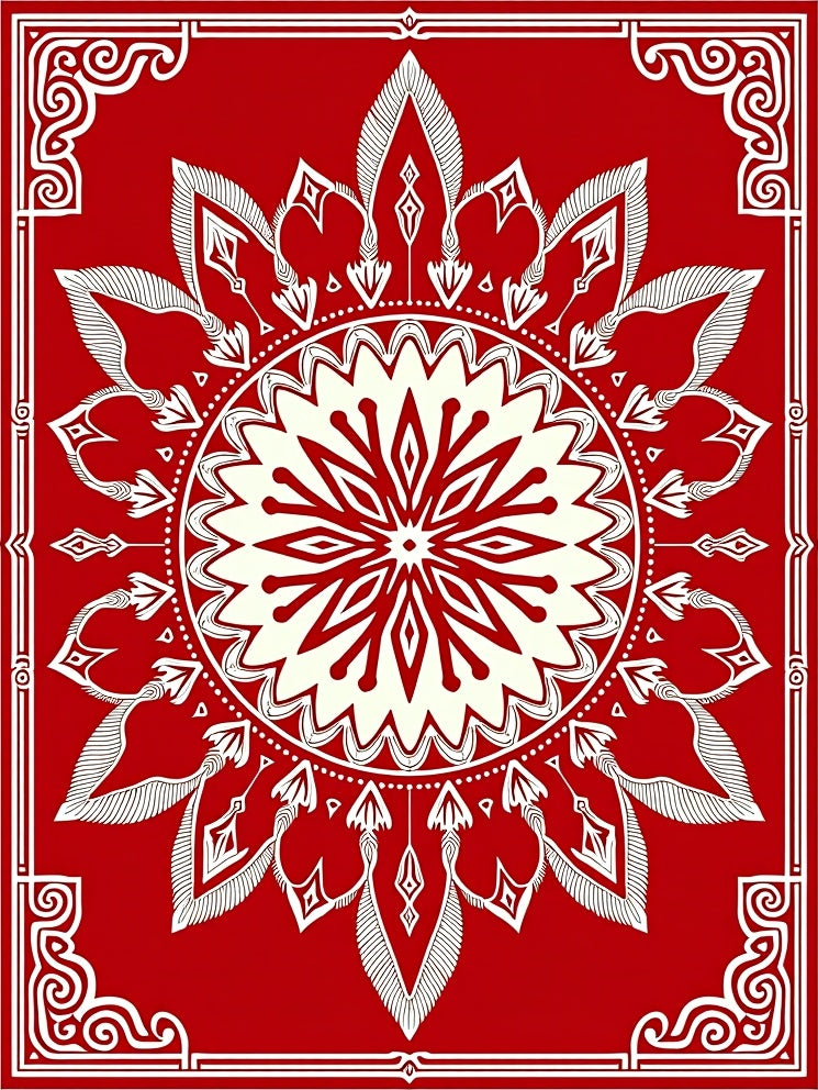 Red Cream Symmetry Petal Layout Rug