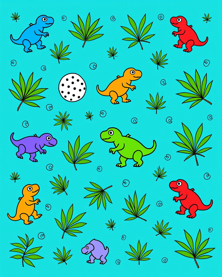 Cute Dinosaur Jungle Fern Playful Rug