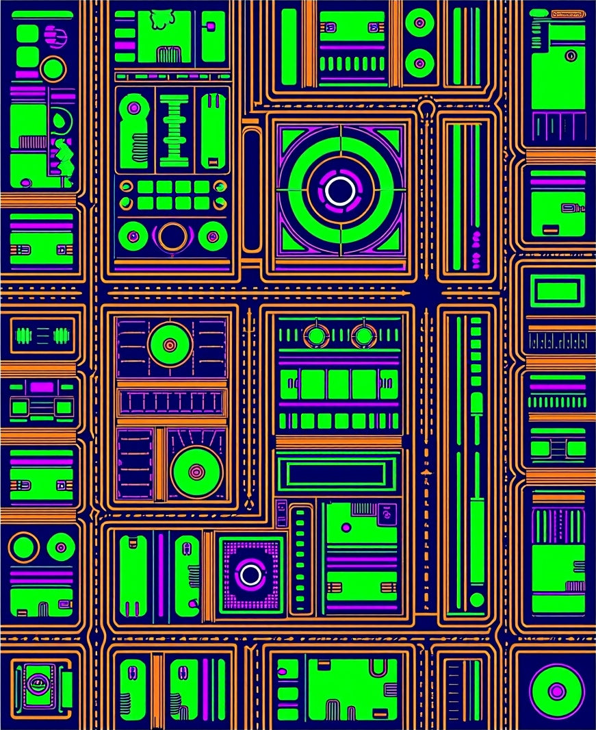 Retro Circuit Board Neon Rug