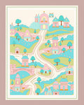 Whimsical Pastel Village Landscape Rug