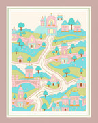 Whimsical Pastel Village Landscape Rug
