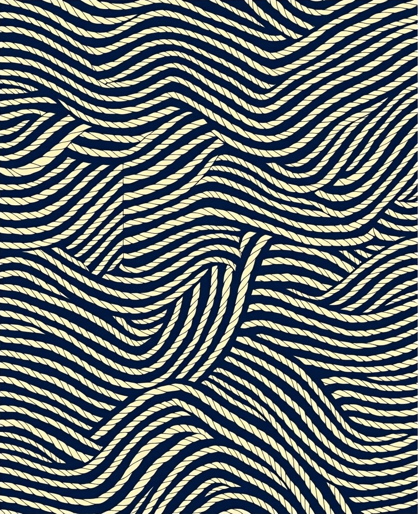 Navy Cream Woven Waves Rug