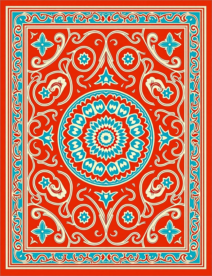 Vibrant Red Turquoise Floral Medallion Rug