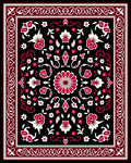 Crimson Floral Medallion Black Rug