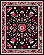 Crimson Floral Medallion Black Rug