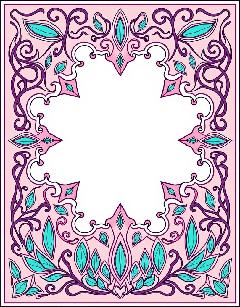 Whimsical Purple Teal Floral Frame Rug