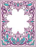 Whimsical Purple Teal Floral Frame Rug