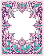 Whimsical Purple Teal Floral Frame Rug
