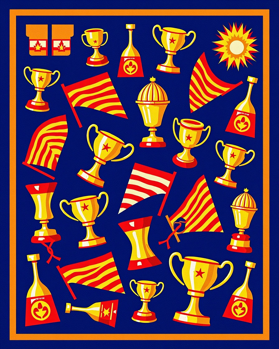 Red Yellow Trophies Flags Explosion Rug