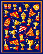Red Yellow Trophies Flags Explosion Rug
