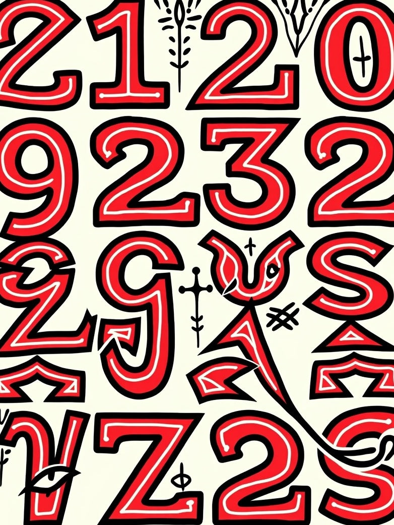 Bold Red Numeral Collage Rug