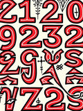 Bold Red Numeral Collage Rug