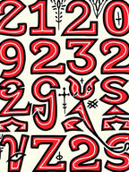 Bold Red Numeral Collage Rug