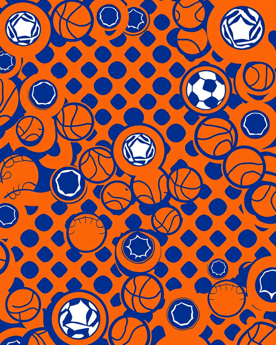 Vibrant Orange Blue Sports Balls Rug