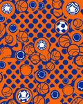 Vibrant Orange Blue Sports Balls Rug