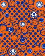 Vibrant Orange Blue Sports Balls Rug