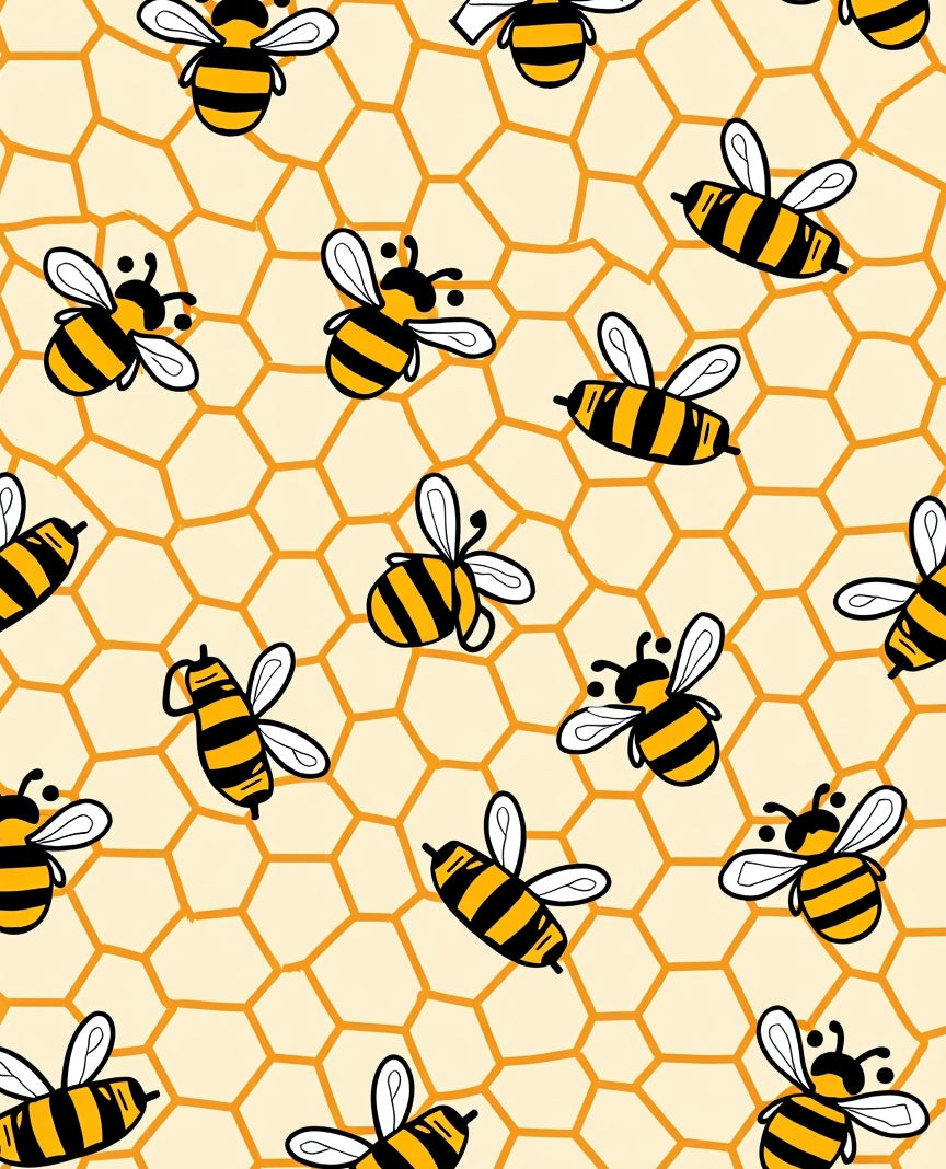 Whimsical Yellow Striped Bees Honeycomb Rug